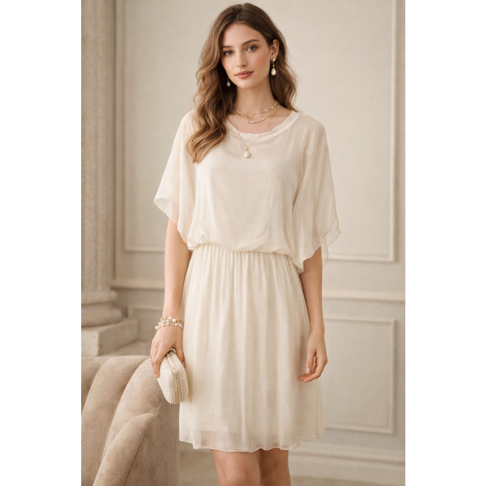 New Sundance Baci‎ Pale Pink Chiffon Blouson Dress Silk Blend Size Medium